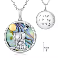 TOUPOP Sterling Silver Abalone Shell Urn Necklace For Ashes Memorial Jewelry-style_name:27-Elephant