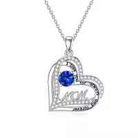 TOUPOP Sterling Silver Mother Daughter Necklace Gemstone Jewelry Gift-style_name:09 Sep.- Sapphire