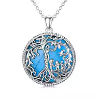 TOUPOP Sterling Silver Tree Of Life Mother Necklace Jewelry Gifts-style_name:Turquoise-3 Children