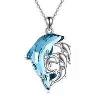 TOUPOP Sterling Silver Crystal Dolphin Necklace Christmas Birthday Gifts For Women-style_name:Dolphin Mom and 4 Sons or Daughters-1