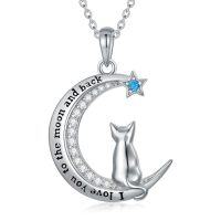 wholesale TOUPOP Cat Necklace For Women 1/2/3 Cats 925 Sterling Silver Engraved Cat On The Moon Pendant Birthday Anniversary Holiday Gift For Cat Lovers -style_name:Cat on the Moon