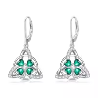 TOUPOP Sterling Silver Shamrock Earrings Irish Celtic Clover Jewelry For Women-style_name:Triangle