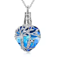 TOUPOP Sterling Silver Crystal Heart Tree Of Life Cremation Urn Necklace-style_name:Owl