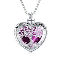wholesale TOUPOP Tree Of Life Urn Necklaces For Ashes 925 Sterling Silver Heart Cremation Jewelry Memorial Keepsake Jewelry With Funnel Filler For Women Men -color_name:B-Heart Tree of Life-Purple Crystal