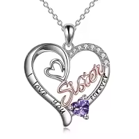 TOUPOP Sterling Silver & Birthstone I Love You Forever Sister Pendant Gift-color_name:06 Jun - Purple Crystal