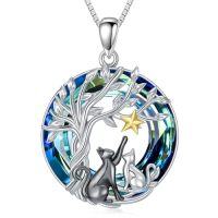 wholesale TOUPOP Tree Of Life 2 Animal Necklace For Women 925 Sterling Silver Cat/koala/sloth/cardinal/highland Cow Pendant Jewelry Blue Crystal Birthday Christmas Gifts For Women Mom Daughter Sister -style_name:Cat