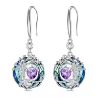 TOUPOP Sterling Silver Austrian Crystal Tree Of Life Birthstone Dangle Earrings-color_name:02-Feb-Amethyst
