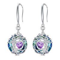 wholesale TOUPOP Tree Of Life Birthstone Earrings For Women 925 Sterling Silver Family Tree Dangle Earrings Austrian Crystal Jewelry Birthday Christmas Gifts For Her Girlfriend Wife Mom -color_name:02-Feb-Amethyst
