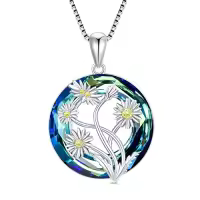 TOUPOP Sterling Silver Crystal Birth Flower Pendant Necklace-style_name:4-April-Daisy-Circle Crystal