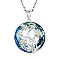wholesale TOUPOP Birth Flower Necklace 925 Sterling Silver Birth Month Floral Pendant Necklace Birthstone Crystal Jewelry Birthday Christmas Gifts For Women -style_name:4-April-Daisy-Circle Crystal