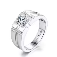 TOUPOP 925 Sterling Silver D Color Vvs1 Round Moissanite Men's Ring-style_name:O Moissanite Ring
