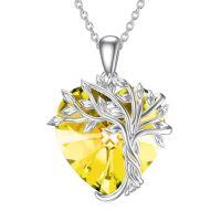 wholesale TOUPOP Tree Of Life Birthstone Necklace 925 Sterling Silver Family Tree Crystal Pendant Birthday Jewelry Christmas Gifts For Women Her -color_name:Heart-11-Yellow Citrine Crystal