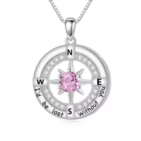 TOUPOP S925 Sterling Silver White Gold Plated Birthstone Compass Cremation Urn Pendant Necklace-style_name:Urn,color_name:10-Oct-Pink