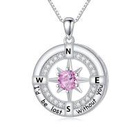 wholesale TOUPOP Compass Urn Necklaces For Ashes Women White Gold Plated S925 Sterling Silver Cremation Pendant Necklace With Birthstone Birthday Compass Keepsake Memorial Jewelry For Wife Girlfriend Mom Sister -style_name:Urn,color_name:10-Oct-Pink