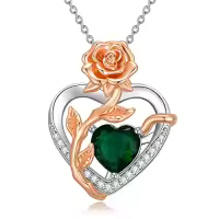 TOUPOP Sterling Silver Birthstone Forever Love Heart Rose Pendant Necklace-color_name:05-May