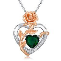 wholesale TOUPOP Jewelry For Women Sterling Silver Forever Love Heart Rose Pendant Necklaces With Birthstone Jewelry Mothers Day Birthday Gifts For Women Her Girls -color_name:05-May