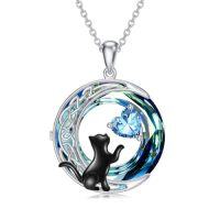 wholesale TOUPOP Cat Gifts For Cats Lovers 925 Sterling Silver Black Cat Necklace Celtic Moon Birthstone Jewelry For Women Christmas Birthday Gifts For Her -color_name:12-December-Blue Topaz