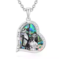 TOUPOP Sterling Silver Abalone Shell Moon Jack and Sally Skull Necklace-style_name:Heart-B