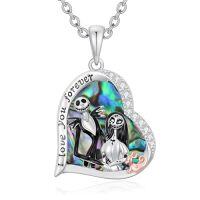 wholesale TOUPOP Nightmare Necklace Gifts Sterling Silver Heart Abalone Shell/moon Jack And Sally Necklaces I Love You Forever Skull Jewelry Birthday Christmas Gift For Women Wife Girlfriend Daughter -style_name:Heart-B