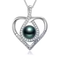TOUPOP Sterling Silver Black Freshwater Pearl Heart Pendant Necklace-style_name:I Love You Always and Forever