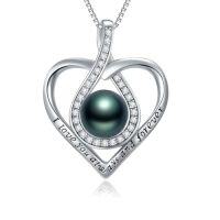 wholesale Black Pearl Heart Pendant Necklace Sterling Silver Heart Black Freshwater Pearl Pendant Necklace Anniversary Jewelry Christmas Birthday Valentine Gifts For Women Wife Her Mom -style_name:I Love You Always and Forever