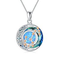 wholesale TOUPOP Zodiac Necklace 925 Sterling Silver Celtic Moon Constellation Pendant Necklaces With Blue Crystal And Blue Opal Jewelry Birthday Christmas Gifts For Women -style_name:11-Scorpio(10.24-11.22)-Citrine