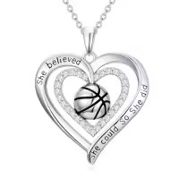 TOUPOP Sterling Silver Crystal Cross Football Soccer Softball Volleyball Necklace-style_name:2-Basketball