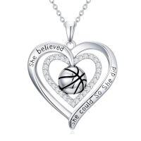 wholesale Sports Necklace For Women 925 Sterling Silver Cross Football/soccer/softball/volleyball Necklace Pendant Sports Jewelry Christmas Gifts For Women -style_name:2-Basketball