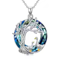 TOUPOP Sterling Silver Crystal Tree Of Life Chicken Duck Goose Necklace-style_name:2 Goose