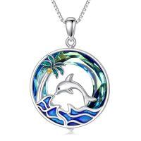wholesale TOUPOP Sea Turtle Gifts Sterling Silver Tropical Palm Tree Ocean Pendant Crystal Sea Turtles Jewelry Christmas Summer Gifts For Women Her -style_name:C-Dolphin