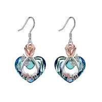 TOUPOP 925 Sterling Silver Crystal Rose Heart Drop Earrings-style_name:Mom Earrings with Blue Heart Crystal