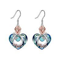 wholesale Christmas Gifts For Mom Mom Earrings With Rose Flower Love Heart 925 Sterling Silver Crystal Dangle Drop Hook Earrings Jewelry -style_name:Mom Earrings with Blue Heart Crystal