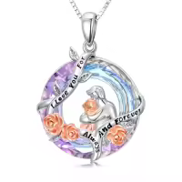 TOUPOP 925 Sterling Silver & Crystal Daughter Heart Pendant Necklace Gift-style_name:I Love You Forever For Alaways And Forever