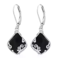 TOUPOP Sterling Silver Gemstone Filigree Teardrop Leverback Earrings-color_name:A-Black Onyx