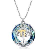 wholesale TOUPOP Tree Of Life Necklace Sterling Silver Celtic Knot Tree Pendant Blue Crystal Jewelry Christmas Gifts For Women Men -style_name:Chai