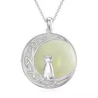 TOUPOP Sterling Silver Jade Cat Hummingbird Dragonfly Butterfly Bee Necklace-style_name:Cats 1-White Gold