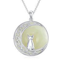 wholesale Jade Necklace For Women Sterling Silver Round Cat/hummingbird/dragonfly/butterfly/bee Natural Jade Jewelry Birthday Christmas Gifts Women Mom Wife Grandma -style_name:Cats 1-White Gold