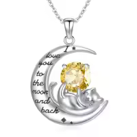 TOUPOP White Gold Plated S925 Sterling Silver Birthstone Cat Pendant Necklace-color_name:11-Nov-Citrine