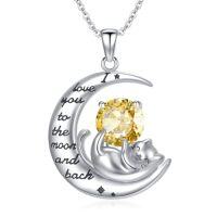 wholesale TOUPOP Cat Necklaces For Women White Gold Plated S925 Sterling Silver Birthstone Pendant Necklace Cute Cat Animal Birthday Jewelry Gifts For Girlfriend Wife Daughter -color_name:11-Nov-Citrine