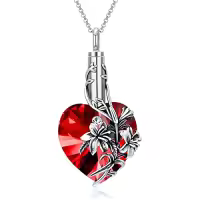 TOUPOP 925 Sterling Silver Crystal Lily Urn Necklace Heart Cremation Jewelry-style_name:Lily-3