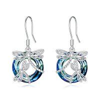 wholesale TOUPOP Dragonfly Gifts For Women Sterling Silver Dragonfly Earrings With Circle Crystal Dragonfly Dangle Drop Earrings Jewelry Gifts For Women Mom Birthday Christmas -color_name:Blue