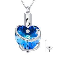 wholesale TOUPOP Cremation Jewelry Moon And Stars/dolphin/hummingbird Urn Necklace Sterling Silver Heart Crystal Pendant For Ashes Keepsake Memorial Cremation Jewelry Gift For Woman Men -style_name:5-Dolphin