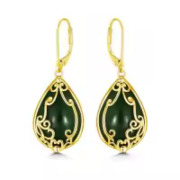 TOUPOP 14K Gold Plated Sterling Silver Round Natural Jade Earrings-style_name:D-Filigree-Gold