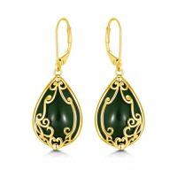 wholesale Natural Jade Earrings For Women 14k Gold Plated Sterling Silver Round Jade Jewelry Birthday Christmas Gifts For Women Mom Her -style_name:D-Filigree-Gold