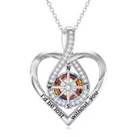 TOUPOP Sterling Silver Compass Urn Necklace For Women-style_name:D03-Volcanic color