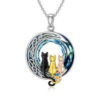 wholesale TOUPOP Christmas Cat Gifts For Cat Lovers One Two Three Four Cats Necklace Sterling Silver Cats On The Moon Pendant Necklace With Blue Circle Crystal Birthday Christmas Celtic Jewelry Gifts For Women -color_name:3 Cats(Black, Yellow Gold, and Rose Gold)-Blue Crystal-03-B