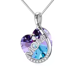 I Love You Mom Necklace-Purple Crystal