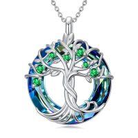 wholesale TOUPOP Tree Of Life Birthstone Necklace 925 Sterling Silver Irish Celtic Tree Jewelry With Blue Crystal Birthday Christmas Gifts For Women Wife Mom -color_name:05-May-Emerald