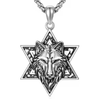 TOUPOP Sterling Silver Stone Gothic Star Of David Cross Wolf Necklace For Men-style_name:Star of David Wolf