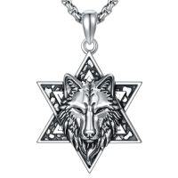 wholesale TOUPOP Sterling Silver Necklace For Men Gothic Star Of David Cross Wolf Necklace Jewelry Christmas Birthday Gifts For Men Boyfriend Father Son -style_name:Star of David Wolf